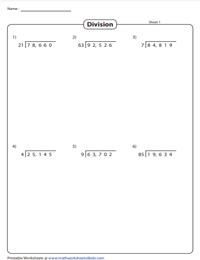 Division of 5-Digit Numbers by 1-Digit and 2-Digit Divisors