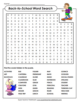 Back To School Word Search Back To School Word Search