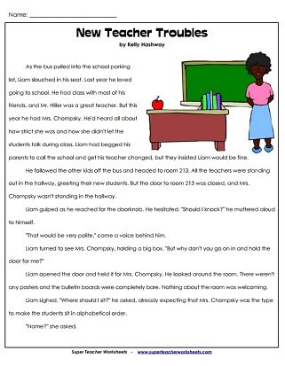 New Teacher Reading Worksheet New Teacher Reading Worksheet